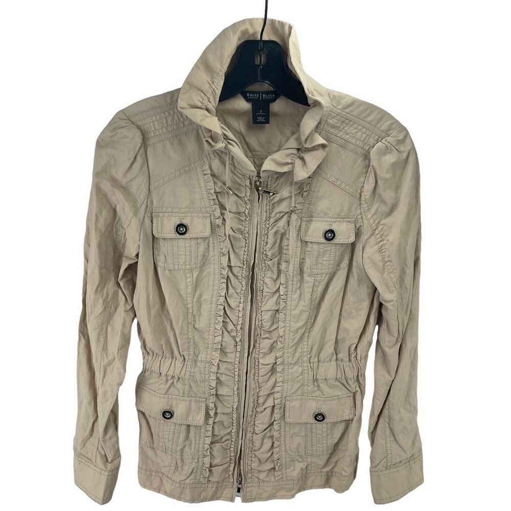 White House black market WHBM tan ruffle peplum anorak lightweight nylon blend j